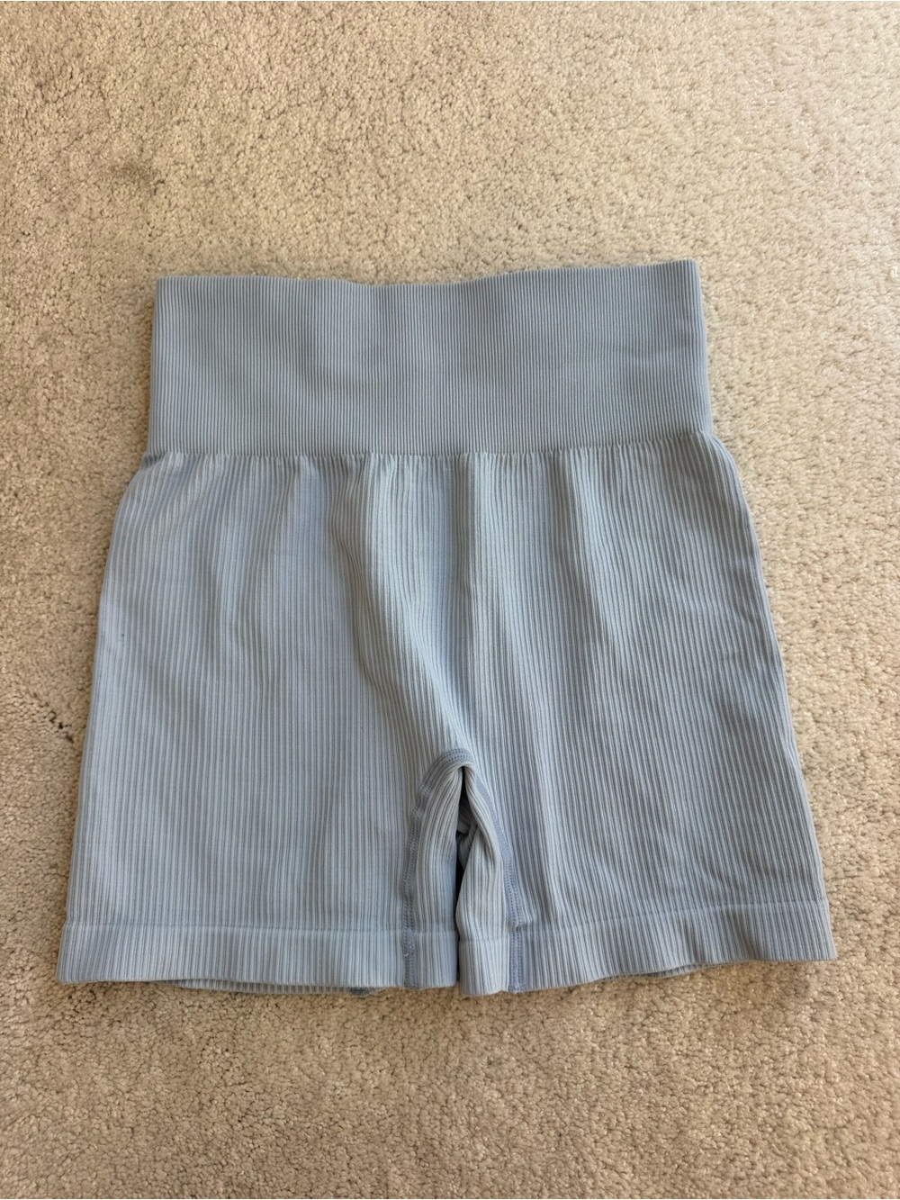 High-Waist Ribbed Light Blue Women's Biker Shorts